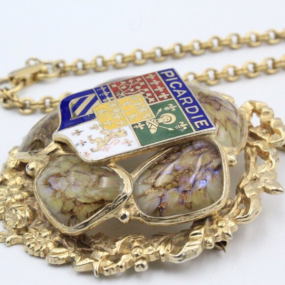 Accesocraft Picardie Royal Coat Of Arms Of France Three Red Lion Brooch Necklace - Picture 10 of 10